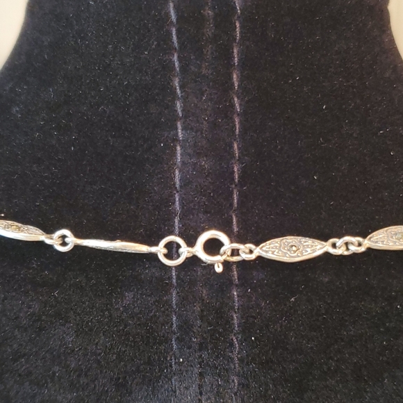 MARCASITE ONYX & MOTHER OF PEARL SILVER NECKLACE  VTG 23" - Picture 3 of 4